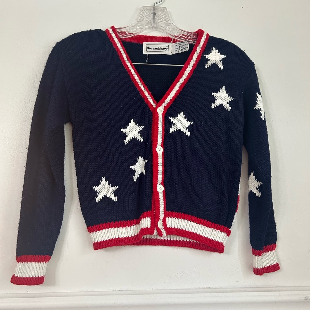Vintage 1980s Eagles Eye Patriotic July 4th USA Flag Knit Sweater Size Large 6/7